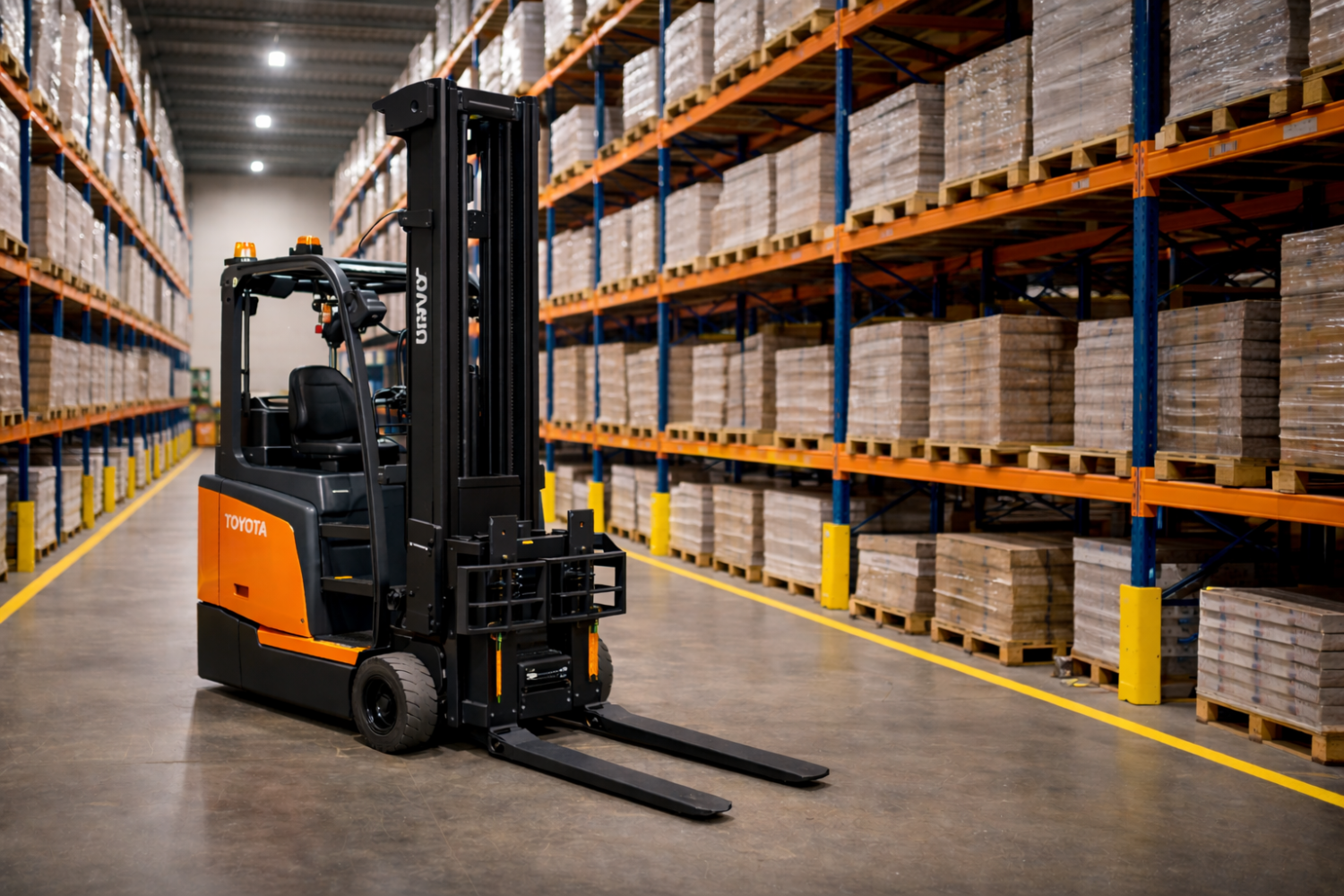 Counterbalance forklift in a warehouse training environment
